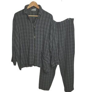 SU ZEN Wool Viscose Plaid Lounge Top Pants Lagenlook OS Minimalist Japan Artisan